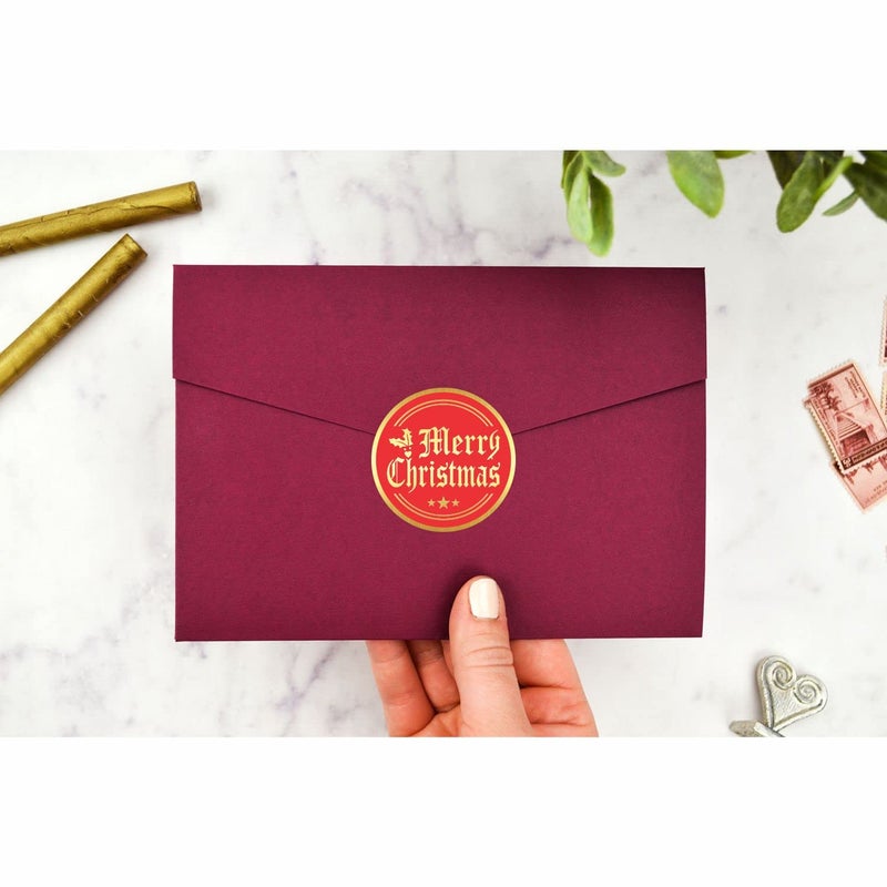 PARTH IMPEX Merry Christmas Stickers Seals Labels - (Pack of 120) 2" Large Round Gold Foil Stamping on Red for Cards Gift Envelopes Boxes - Image 5